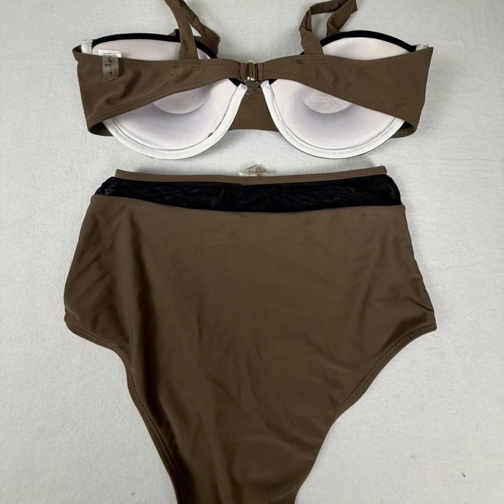 Cupshe Push-Up High Waisted Bikini Set Brown/Black Size Medium